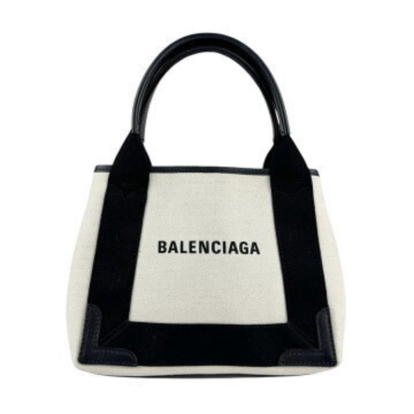 Balenciaga Navy Blue Cabas Handbag Ivory White Black Leather - Picture 1 of 5
